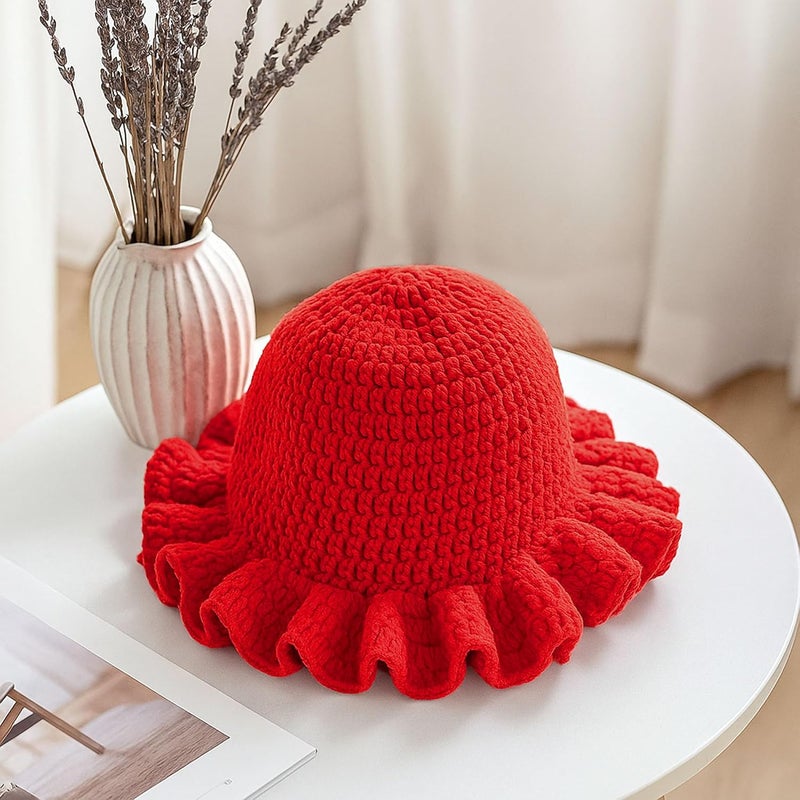 Ahouws Crochet Bucket Hat Women Trendy Knit Floppy Cap Cute Boho Handmade Beanies Outdoor Boho Travel Fishing Hat - Image 3